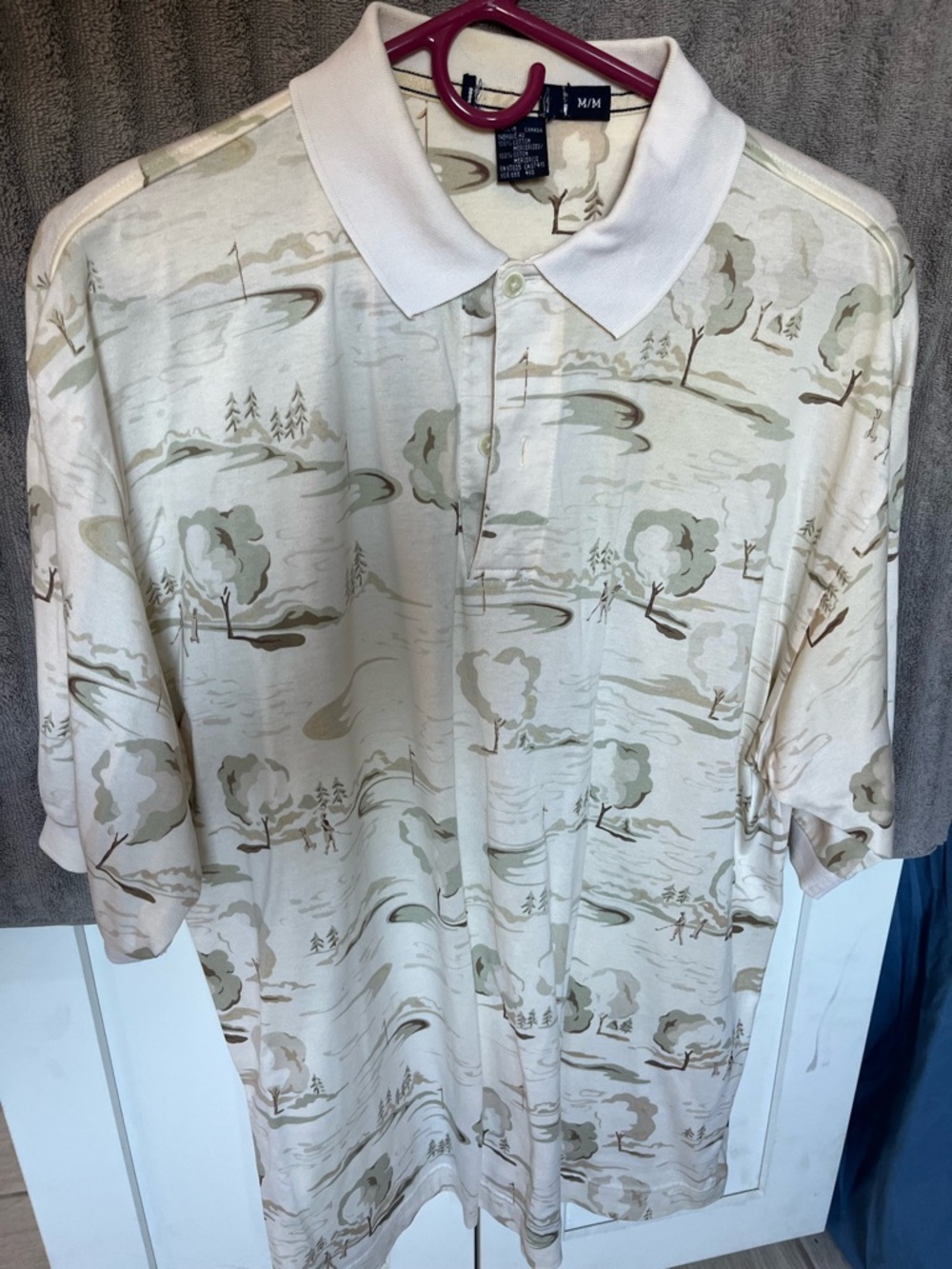 & Other Stories White Cotton Polo with Subtle Beige Print - M/M